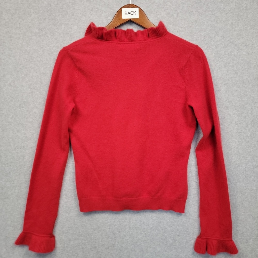 Marshall Fields Cashmere Knit Ruffle V-neck Sweater Red Feminine Womens Sz S - Picture 4 of 13